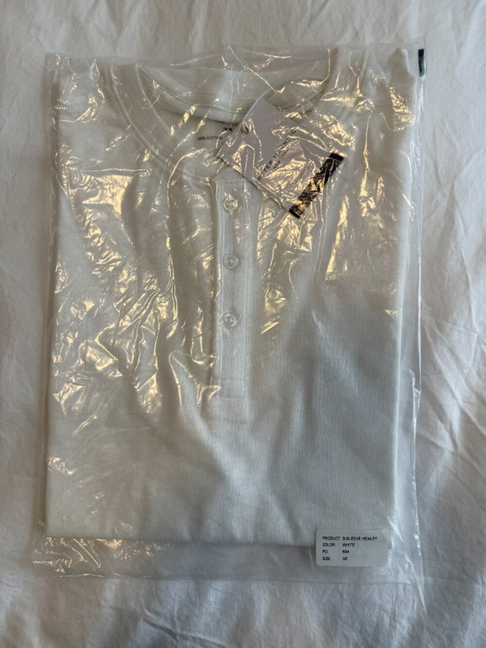 Peter Manning - Henley Shirt Short Sleeve - White - 3X (NWT)